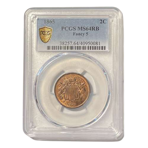 1865 Two Cent Piece Fancy 5 - PCGS MS64 RB