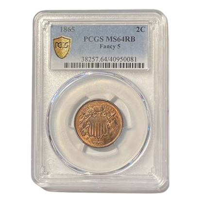 1865 Two Cent Piece Fancy 5 - PCGS MS64 RB