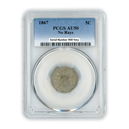 1867 Shield Nickel - No Rays - PCGS AU50