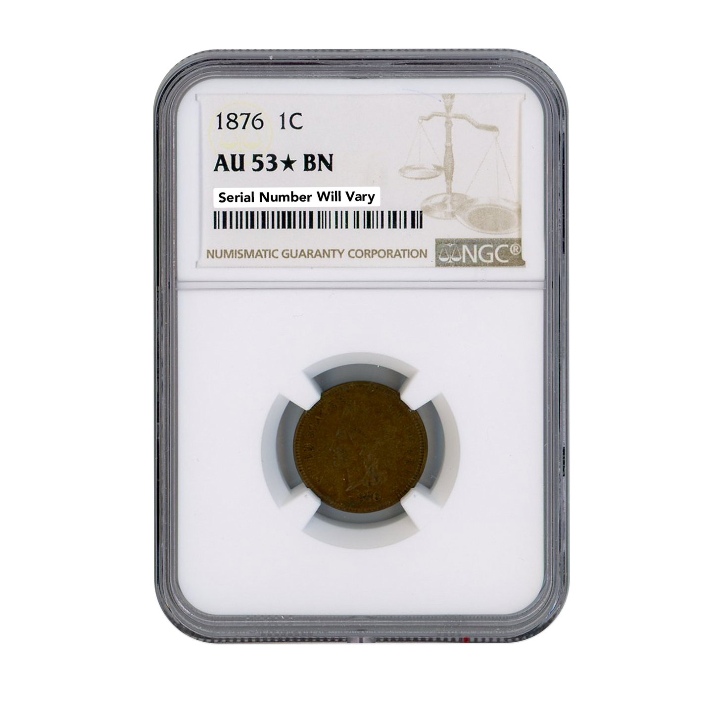 1876 Indian Cent - NGC AU53 Star BN