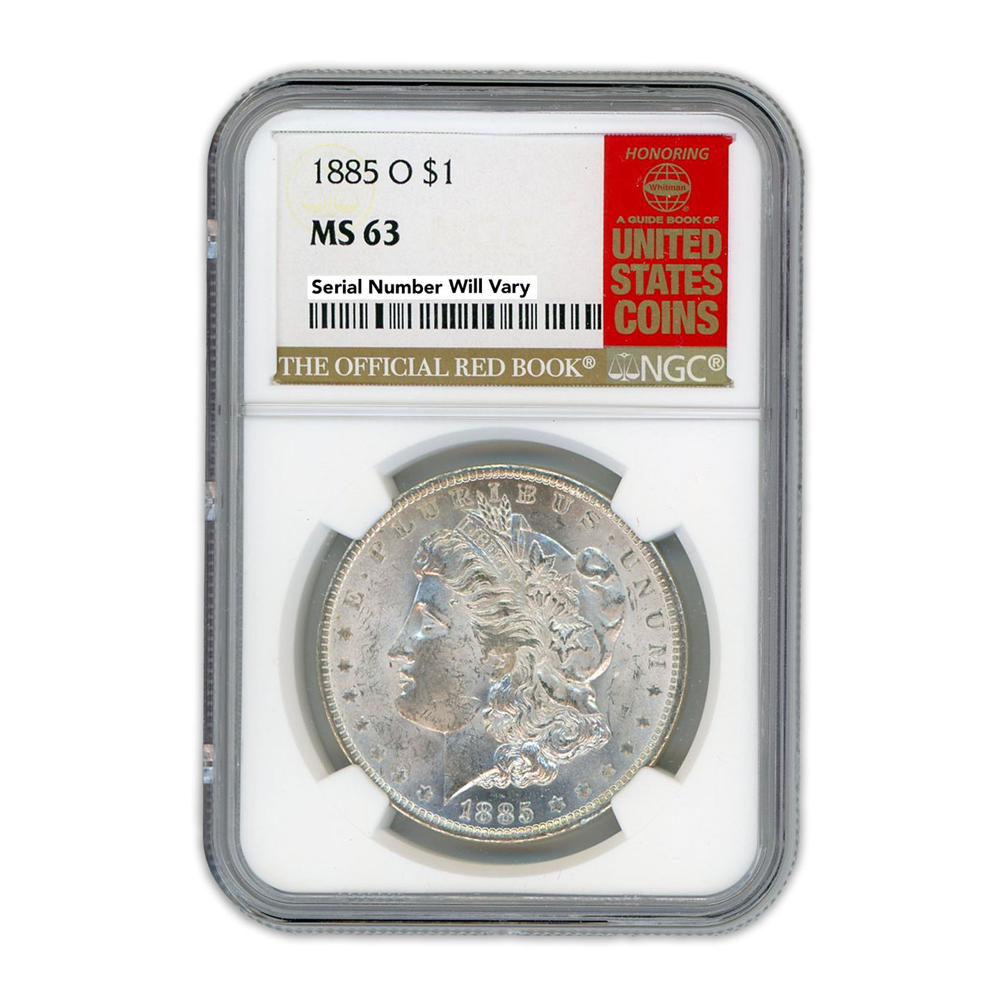 1885 Morgan Silver Dollar New Orleans - NGC MS63 Red Book Label