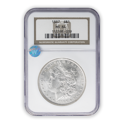 1887 Morgan Silver Dollar Philadelphia - NGC MS64 Sight White