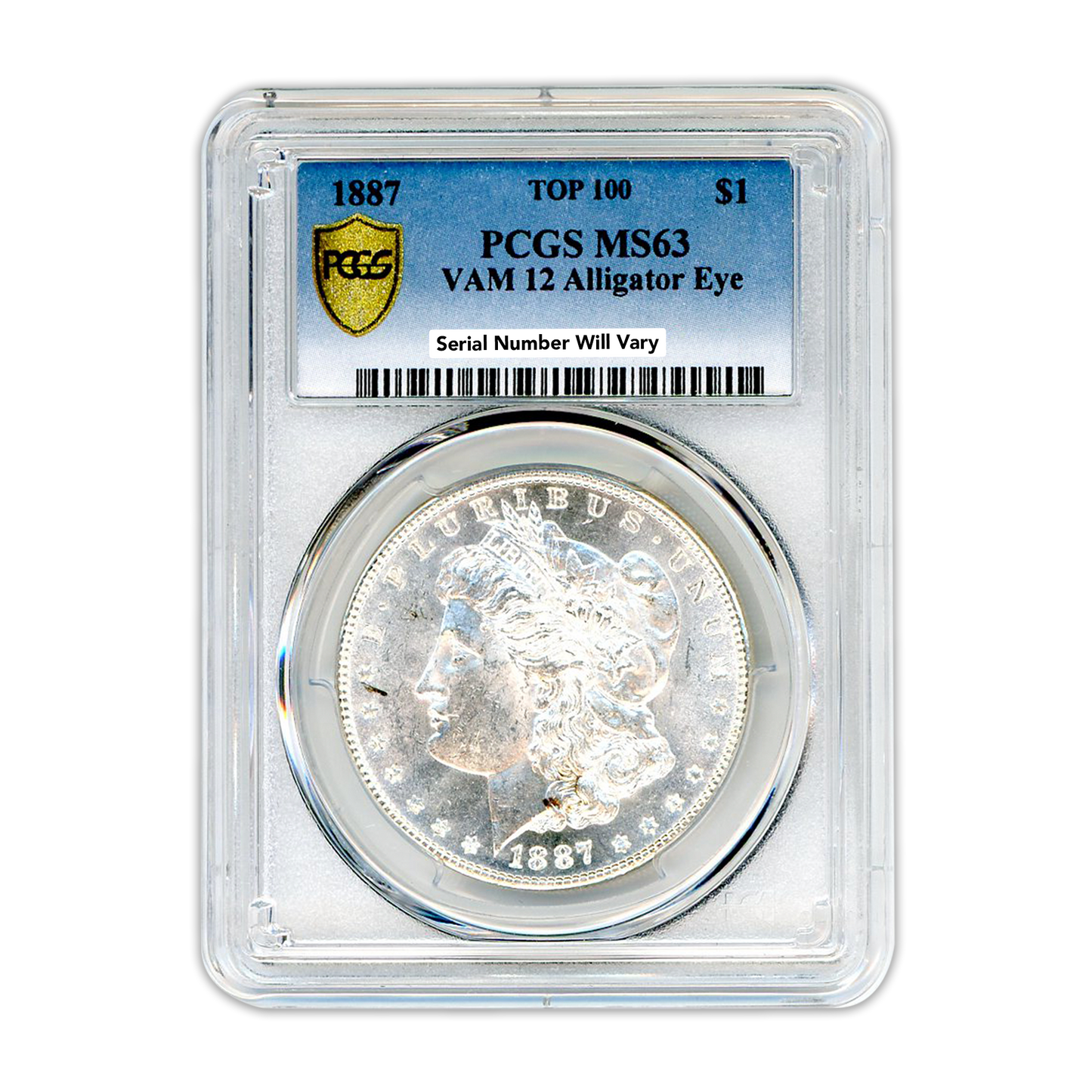 1887 Morgan Silver Dollar Philadelphia - Vam 12 Alligator Eye - PCGS MS63