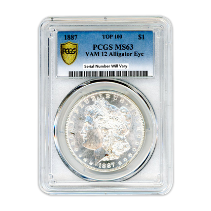 1887 Morgan Silver Dollar Philadelphia - Vam 12 Alligator Eye - PCGS MS63