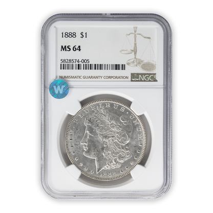 1888 Morgan Silver Dollar Philadelphia - NGC MS64 Sight White