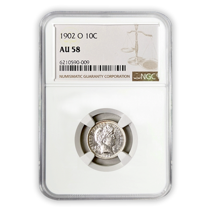 1902 O Barber Dime New Orleans NGC AU58