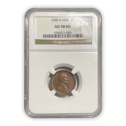 1909 S VDB Lincoln Cent San Francisco - NGC AU58 BN