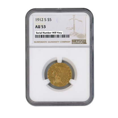 1912 S $5 Indian Gold Half Eagle - NGC AU53
