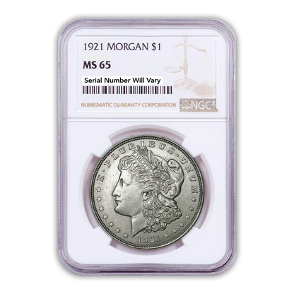 1921 Morgan Silver Dollar Philadelphia - Certified MS65 Slight Toning