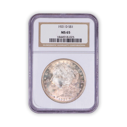 1921 Morgan Silver Dollar Denver- NCG MS65