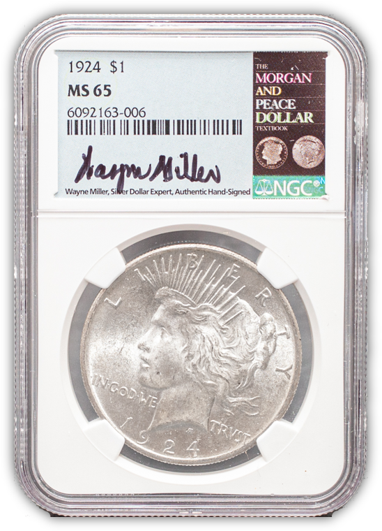 1924 Peace Silver Dollar Philadelphia - NGC MS65 Wayne Miller Signature Label