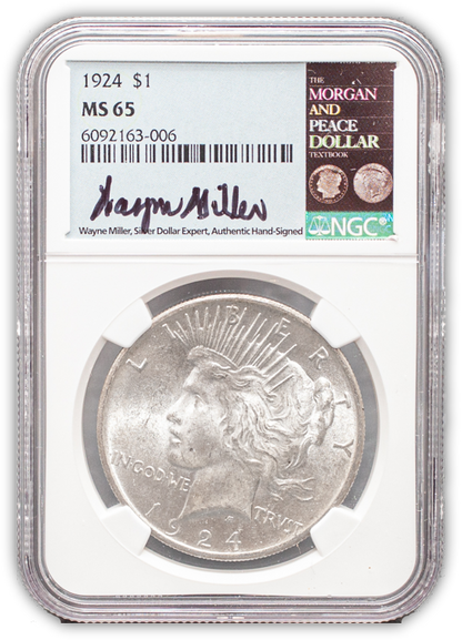 1924 Peace Silver Dollar Philadelphia - NGC MS65 Wayne Miller Signature Label