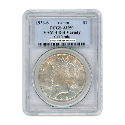 1926-S Peace Silver Dollar Philadelphia - VAM 4 Dot Variety -  PCGS AU50