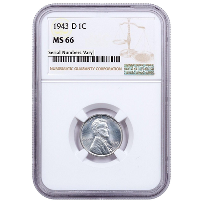 1943 Lincoln Steel Cent P/D/S 3 pc Set- NGC MS66 - CoinsTV