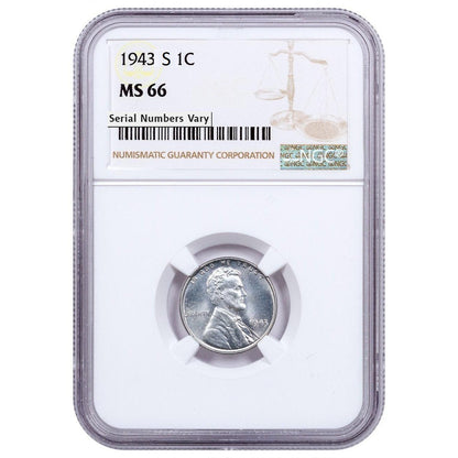1943 Lincoln Steel Cent P/D/S 3 pc Set- NGC MS66