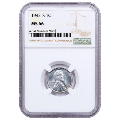 1943 Lincoln Steel Cent P/D/S 3 pc Set- NGC MS66 - CoinsTV
