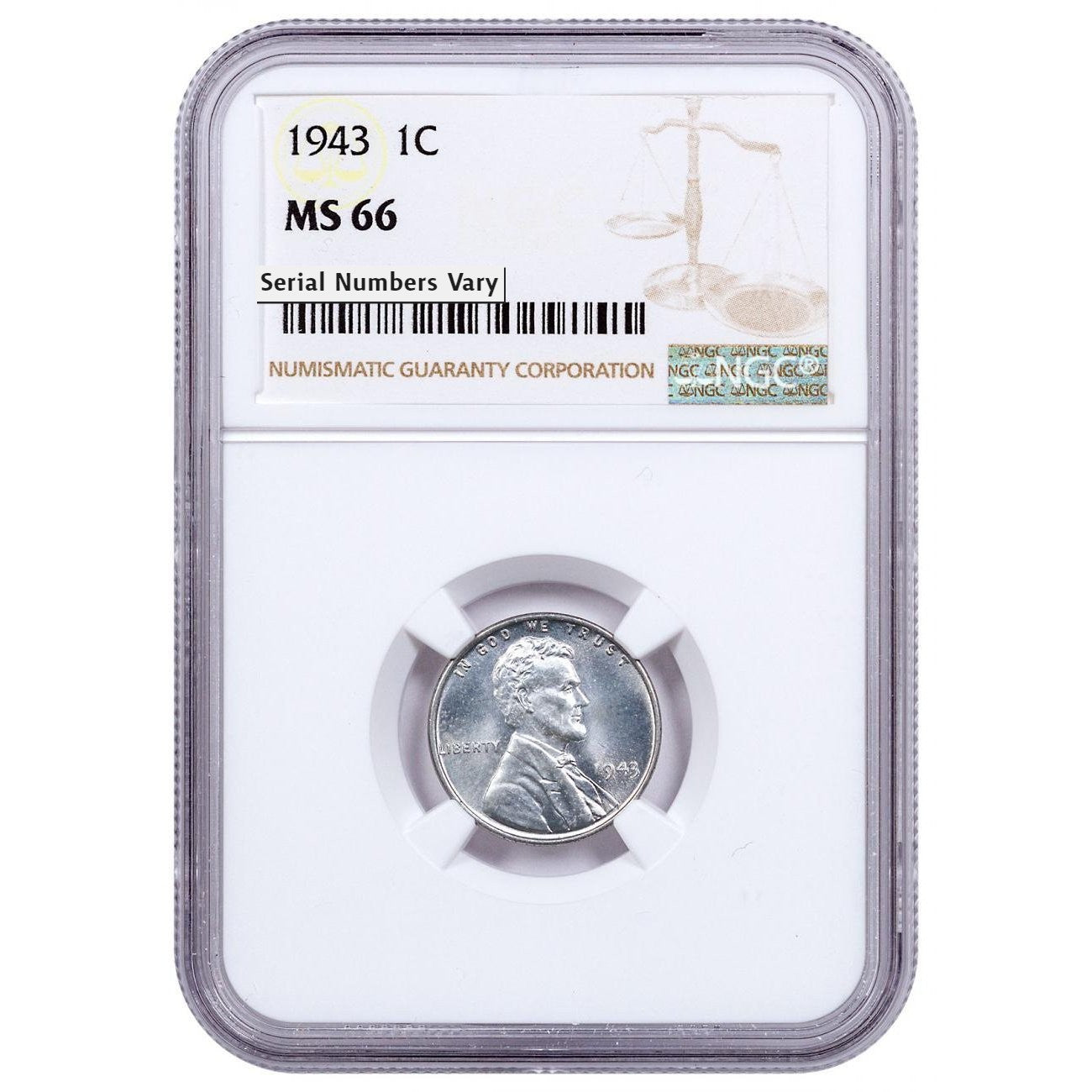 1943 Lincoln Steel Cent Philadelphia - NGC MS66