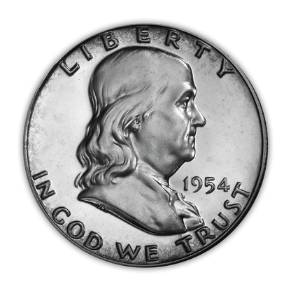1954 Franklin 90% Silver Half Dollar Philadelphia - Proof - CoinsTV