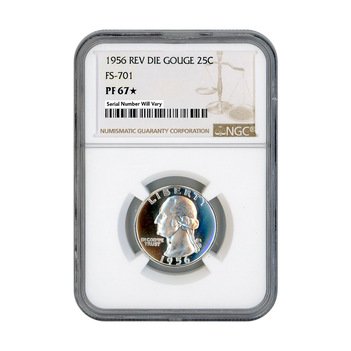 1956 Washington Quarter Rev Die Gouge - FS-701 - NGC PF67 Star