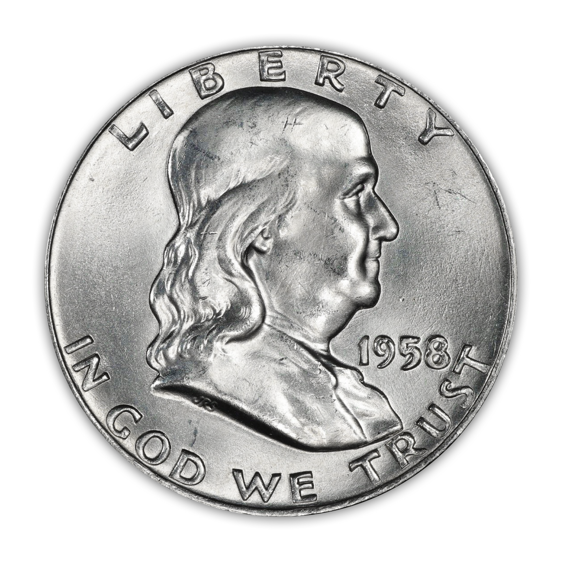 1958 Franklin 90% Silver Half Dollar Denver - Uncirculated - CoinsTV