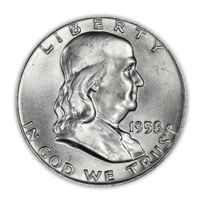 1958 Franklin 90% Silver Half Dollar Denver - Uncirculated - CoinsTV