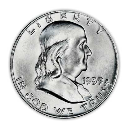 1959 Franklin 90% Silver Half Dollar Denver - Uncirculated - CoinsTV
