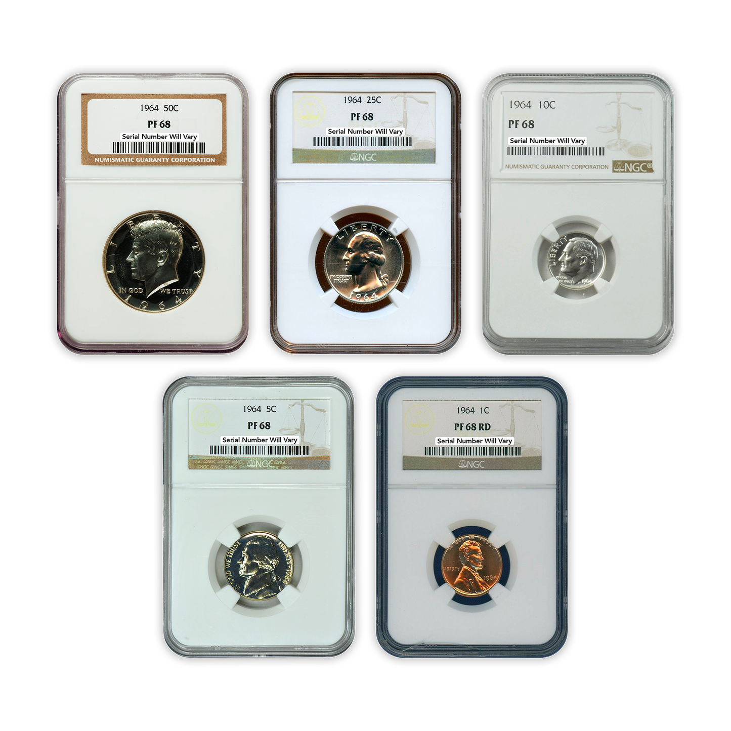 1964 US Proof Set - 5 Coins - NGC PF68 - CoinsTV