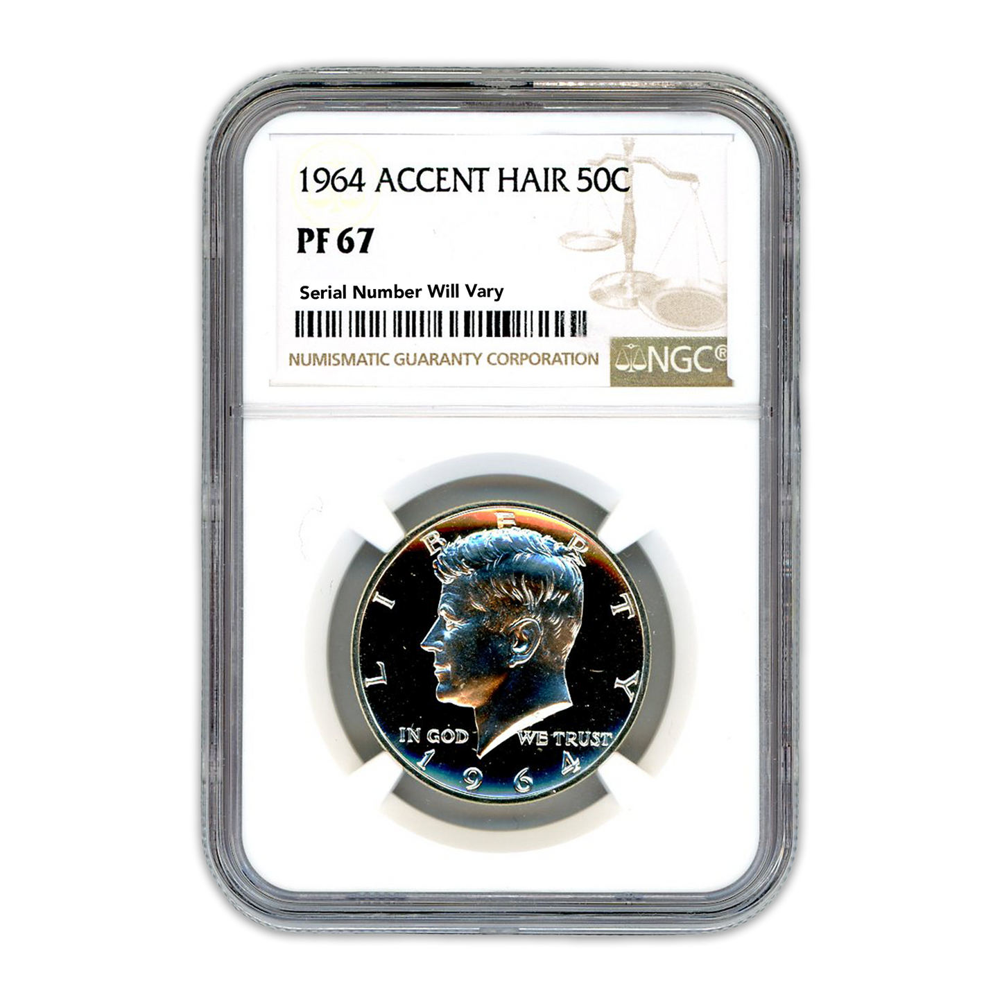 1964 Kennedy Silver Half Dollar - Accented Hair - NGC PF67