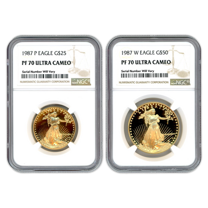 1987 2 Pc Gold Eagle Set - NGC PF70