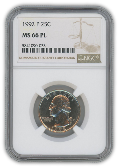 1992 Washington Quarter Philadelphia - NGC MS66 PL Prooflike
