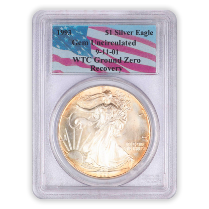 1993 Silver Eagle - World Trade Center Recovery - PCGS WTC Label - Natural Toning