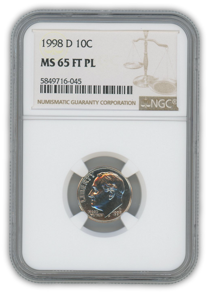 1998 Roosevelt Dime Denver - NGC MS65 FT PL Prooflike