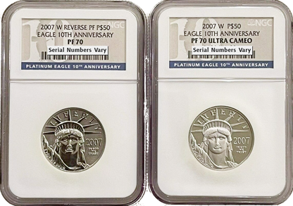 2007 $50 Platinum Eagle 10th Anniversary 2 Coin Set - NGC PF70