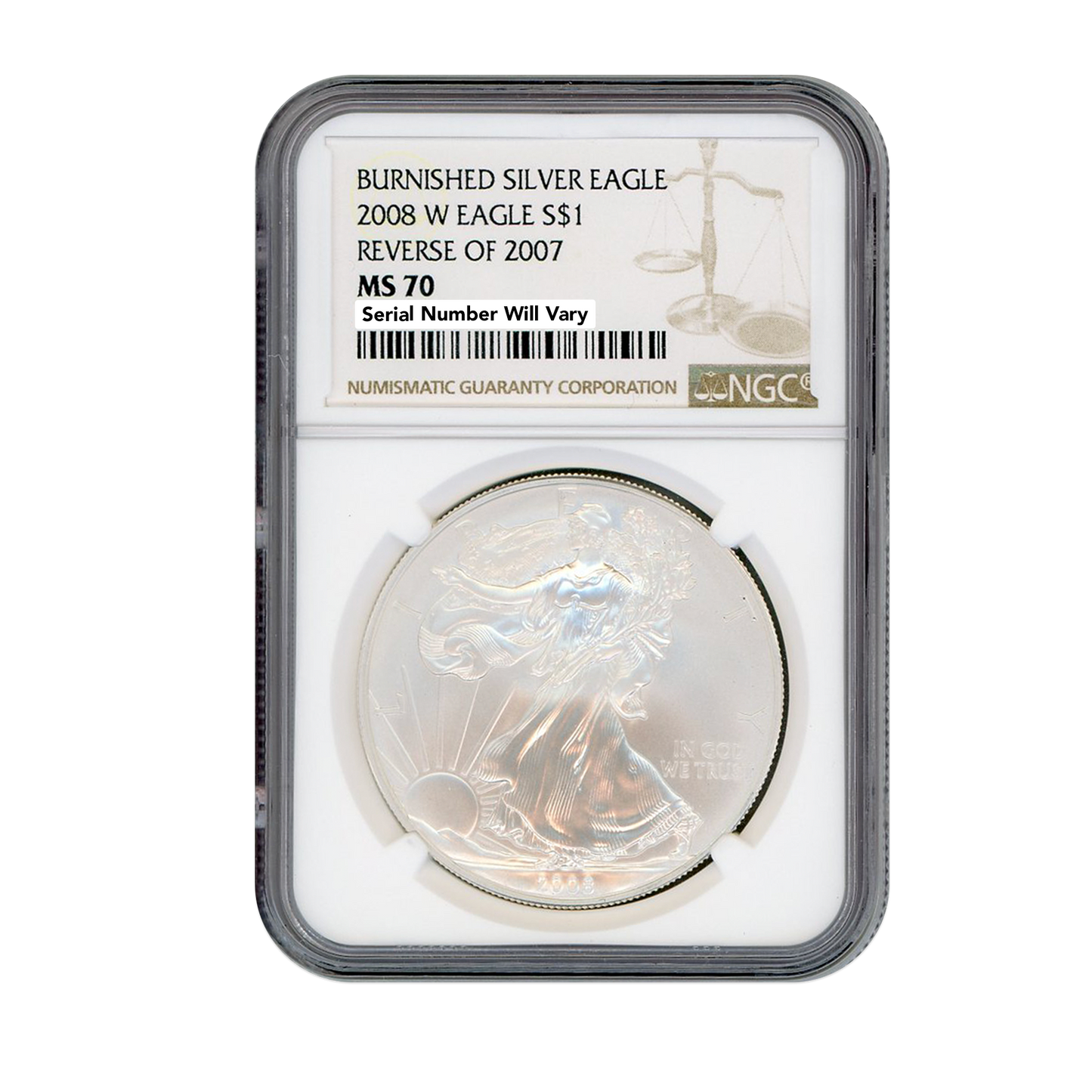 2008 West Point Burnished Silver Eagle - Reverse of 2007 -  NGC MS70