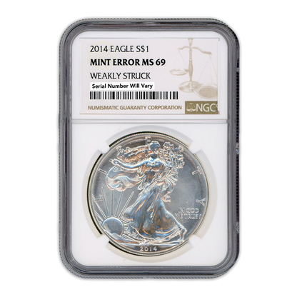 2014 $1 Silver Eagle - Mint Error - Weakly Struck NGC MS69