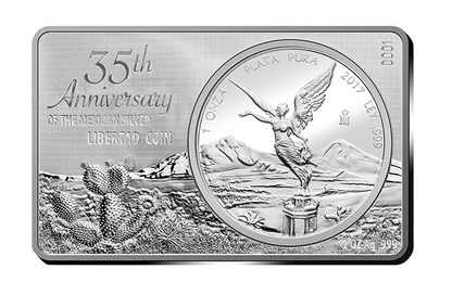 2017 Mexico Libertad - 3 Oz Silver Bar - Mexican Mint - 35th Anniversary - CoinsTV