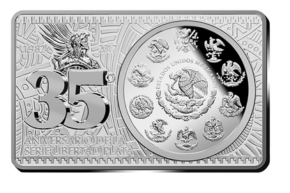 2017 Mexico Libertad - 3 Oz Silver Bar - Mexican Mint - 35th Anniversary - CoinsTV