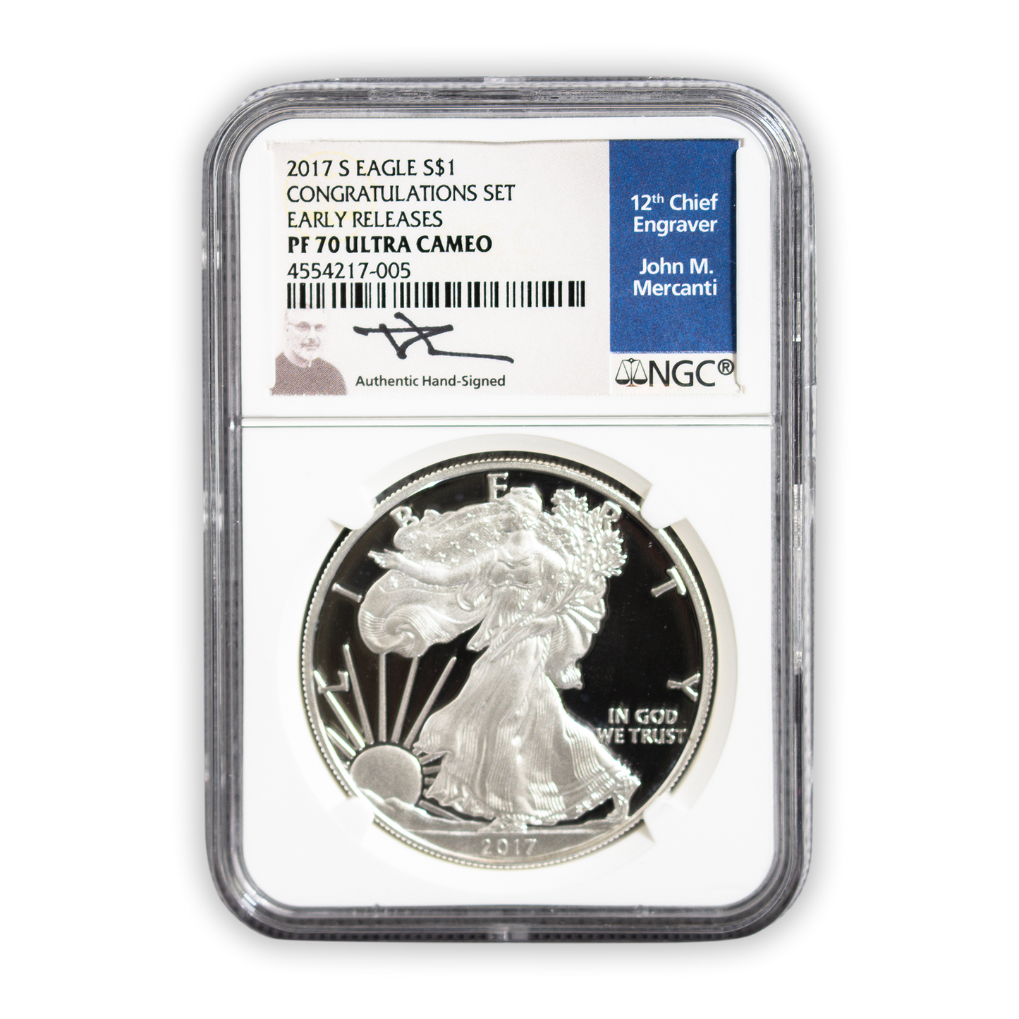 2017 Silver Eagle - NGC PF70 First Day of Issue - Mercanti Label