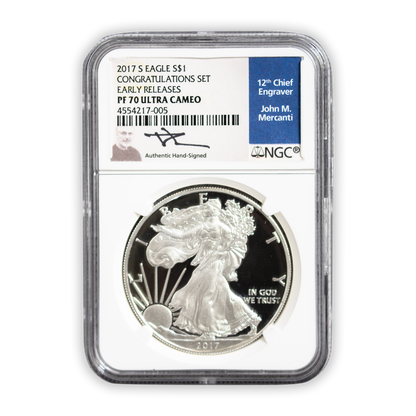 2017 Silver Eagle - NGC PF70 First Day of Issue - Mercanti Label