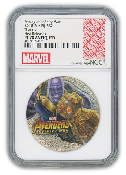 2018 Avengers Infinity War Thanos 2 Oz Silver - NGC PF70 ANTIQUED