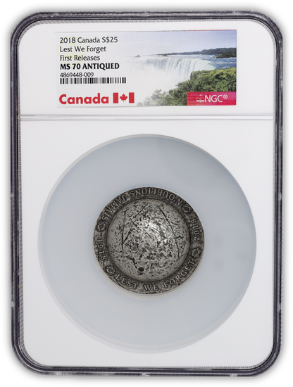2018 RCM Lest We Forget Helmet 1.5 Oz Silver - NGC MS70