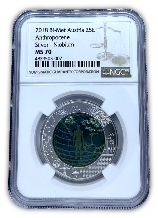 2018 25E Bi-Met Anthropocene Silver - Niobium 1 oz Silver - Austrian Mint - NGC MS70 - CoinsTV