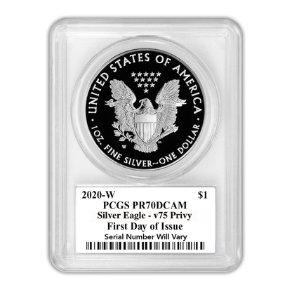 2020 Silver Eagle - End of World War 2 (WWII) Privy Mark Proof - PCGS PR70 FDOI First Day of Issue