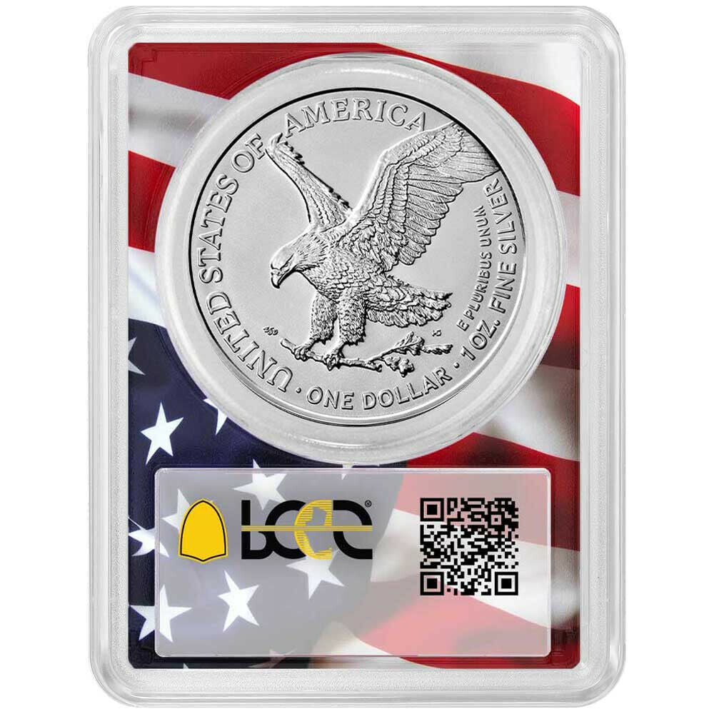 2021 Silver Eagle - Business Strike - Type 2 - PCGS MS70 FDOI First Day of Issue Flag Core
