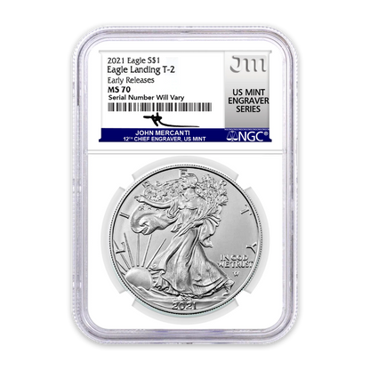 2021 Silver Eagle - Business Strike - Type 2 - NGC MS70 ER Early Release Mercanti Label
