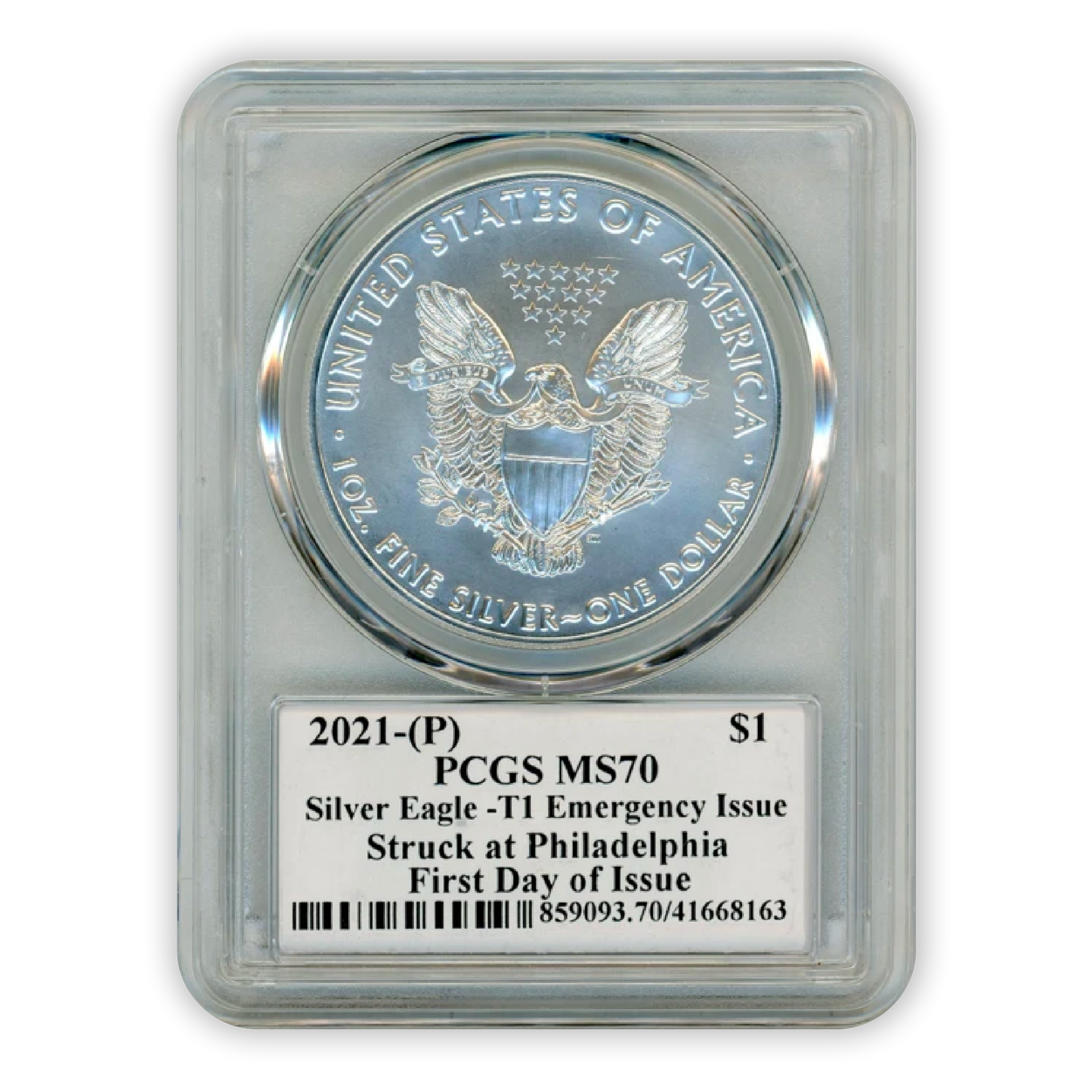 2021 P Silver Eagle Philadelphia - Type 1 - PCGS MS70 FDOI First Day of Issue - Truman Label