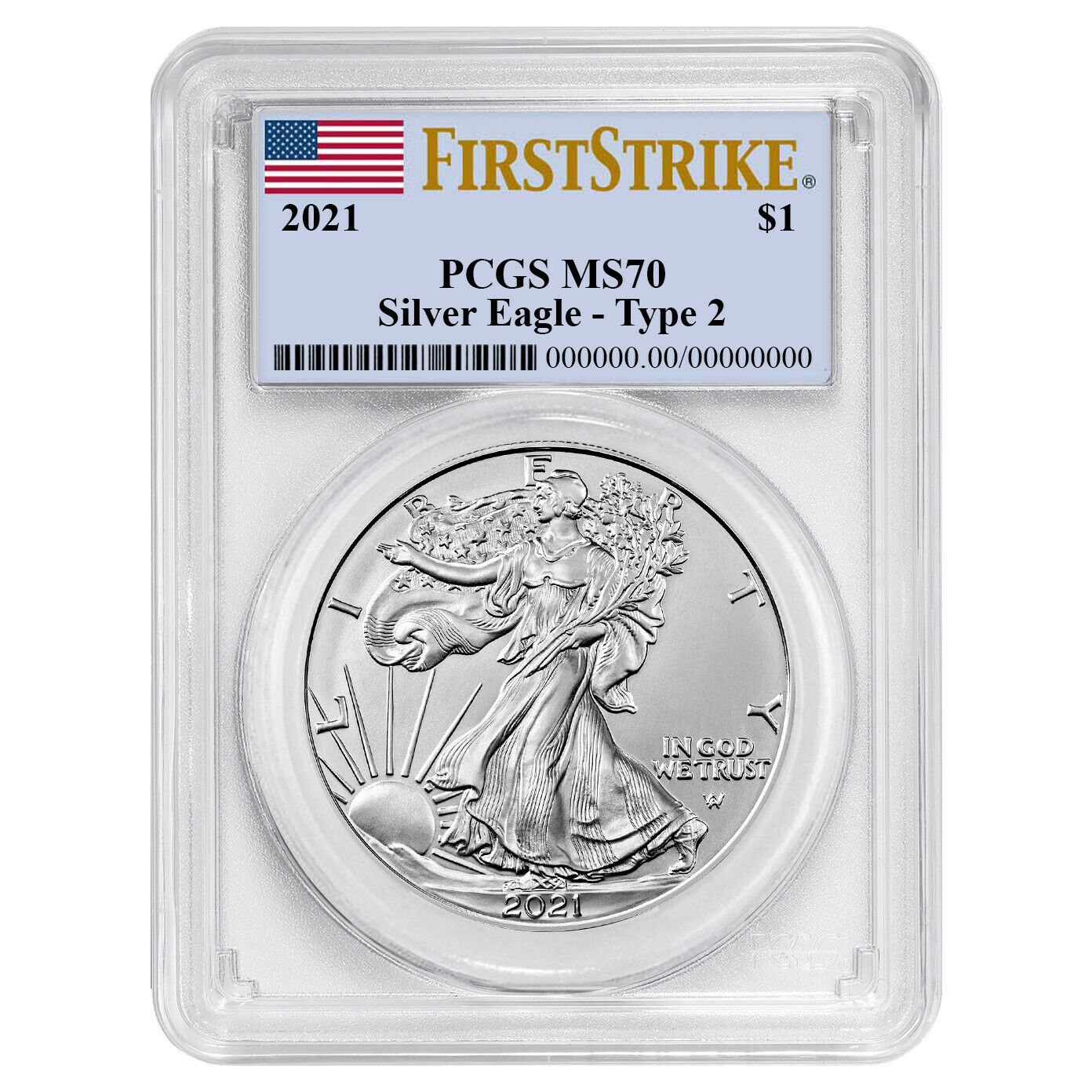 2021 Silver Eagle - Business Strike - Type 2 - PCGS MS70 FS First Strike Label