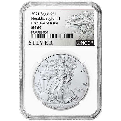 2021 Silver Eagle - Business Strike - Type 1 - NGC MS69 FDOI First Day of Issue Walking Liberty Label