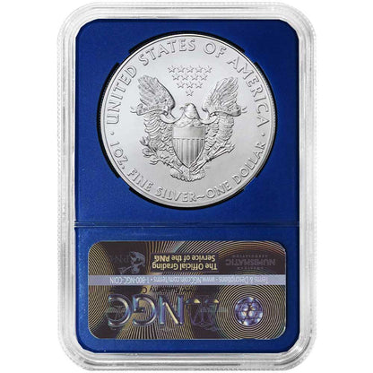 2021 Silver Eagle - Type 1 - NGC MS70 FDOI First Day of Issue Trump 3 pc Set - Red White & Blue Core - CoinsTV