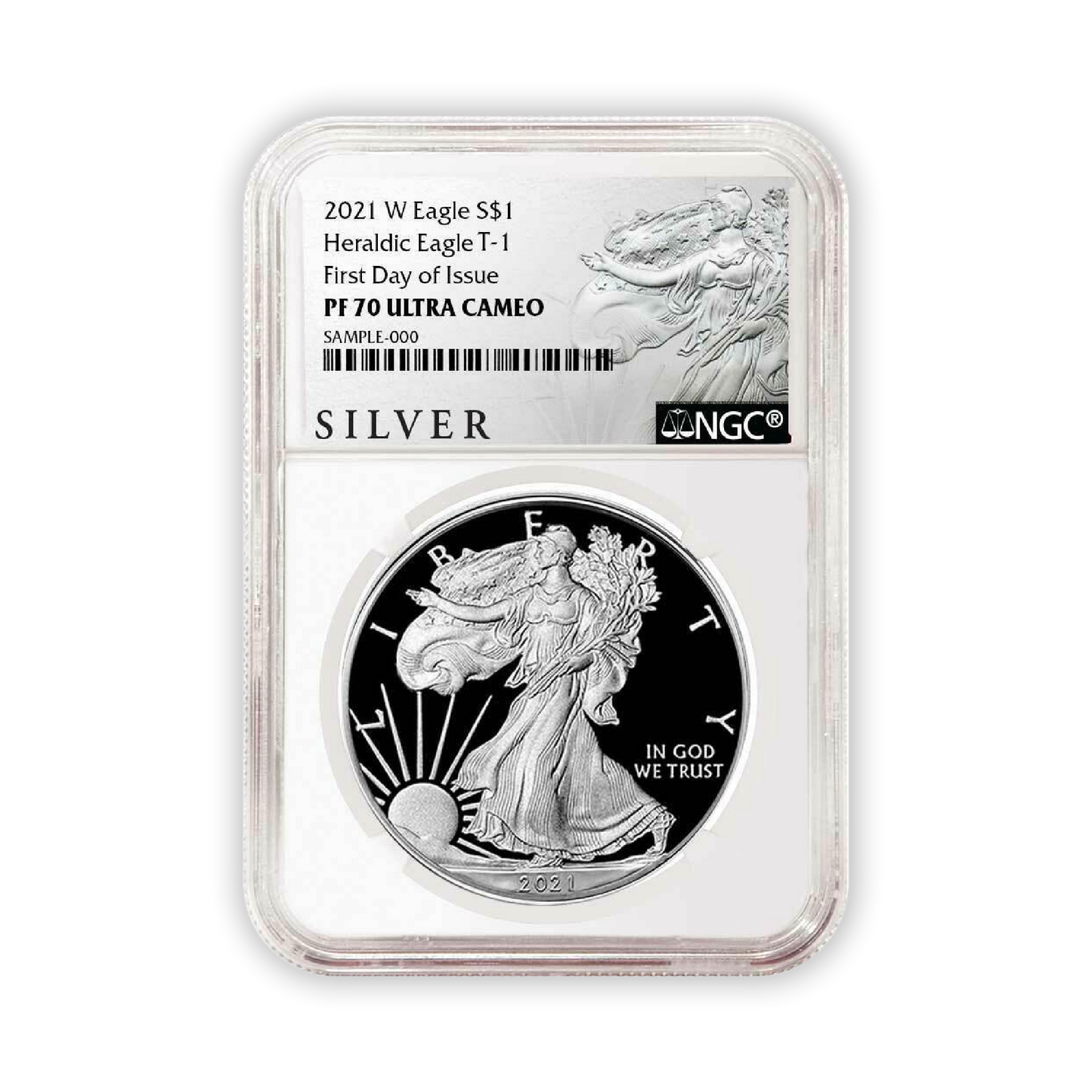 2021 Silver Eagle Type 1 Proof - NGC PF70 FDI First Day of Issue - Walking Liberty Label